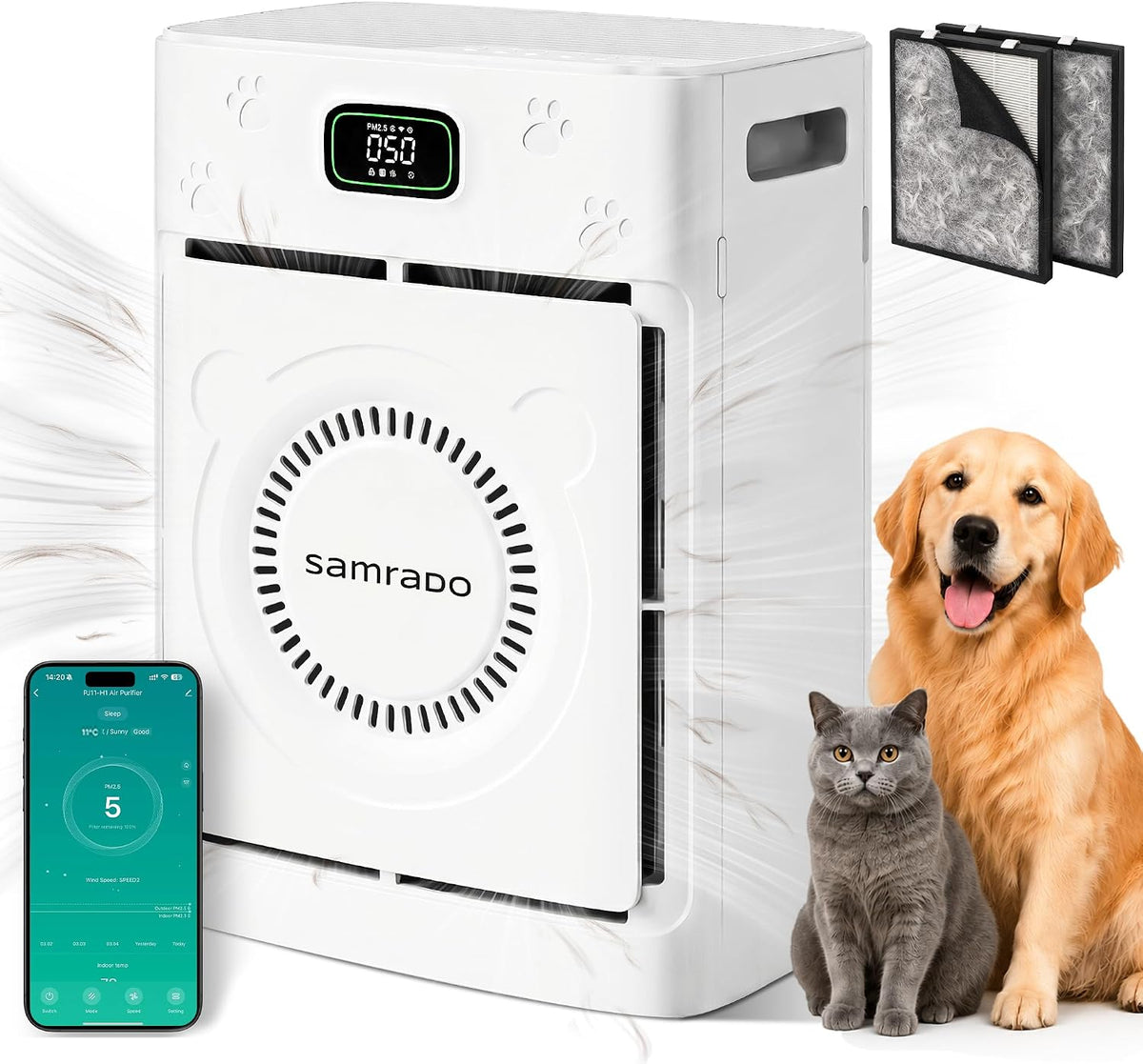 Pet Hair Air Purifier for Home Large Room, 2500 ft², H13 HEPA, 25dB