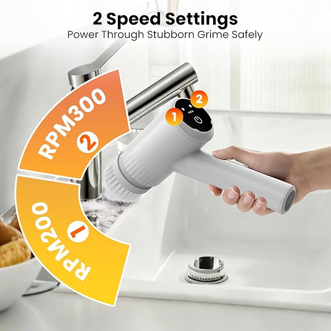 Electric Spin Scrubber, 4500mAh Cordless Cleaning Brush, 6 Brush Heads, Touch Control, 47" Adjustable Handle Relieves Back Pain, IPX7 Waterproof Power Scrubber for Bathroom Shower Floor Tile Bathtub.
