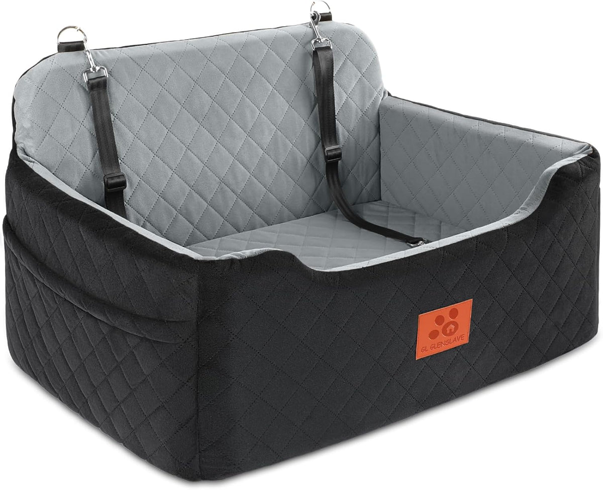 Dog Car Seat for Medium/Large Dogs,Pet Booster Car Seats for Under 50lbs or 2 Small Dogs, Detachable and Washable Pet Bed,Multi-Functional Travel Dog Bed(Black/Grey)