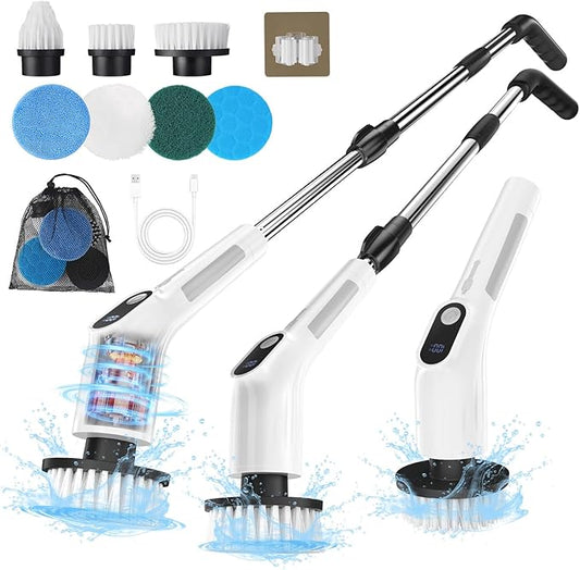 Electric Spin Scrubber for Cleaning - Upgraded Cordless Cleaning Brush Scrubber - IPX7 Waterproof Power Scrubber with 7 Brush Heads, Extended Handle and 2 Speeds for Bathroom Shower Bathtub Floor