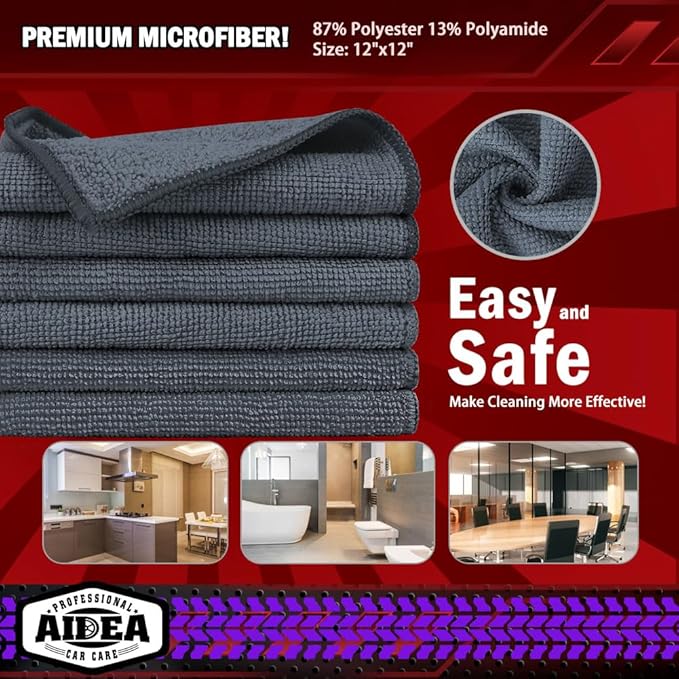 AIDEA Microfiber Cleaning Cloth Grey, 400PK, Microfiber Towels for Cars, Shop Towels Cleaning Rags, Premium Wash Cloths, Absorbent Towel for SUVs, House, Kitchen, Commercial, Cleaning Supplies 12×12"