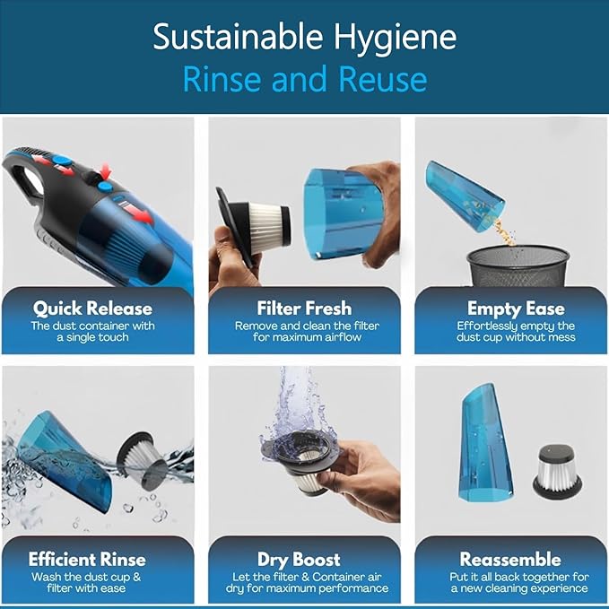 Handheld Vacuum Cordless Rechargeable – 13000PA Powerful Car Vacuum with Best Suction, Lightweight Mini Cleaner for Home/Office, High-Power Dust Busters for Pet Hair, USB Charging & LED Light