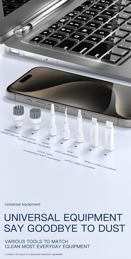 Multi-Functional Electronics Cleaning Kit, Charging Port Cleaner, for Mobile Phones, Headphones, Computer, Monitor, Camera Lens, White