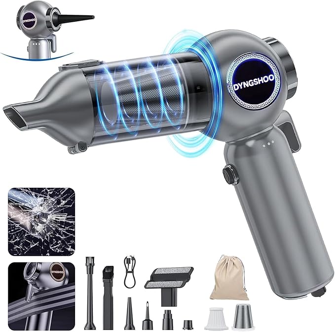 Handheld Car Vacuum Portable Cordless with One-Touch Window Breaker and Seatbelt Cutter 25000Pa High-Power Suction Hand Held Vacuum Cleaner & Air Duster for Car Cleaning (Silver Gray)