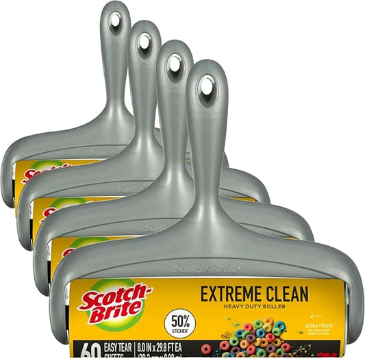 Scotch-Brite 50% Stickier Large Surface Lint Roller,Works Great On Pet Hair,60 Sheets,(Pack of 4)