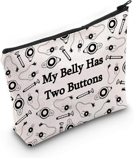 JXGZSO G tube Cosmetic Pouch Feeding Tube Awareness Gifts My Belly Has Two Buttons Makeup Bag After Surgery Recovery Gif
