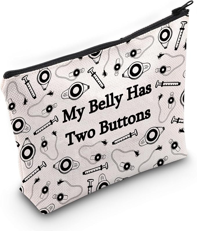 JXGZSO G tube Cosmetic Pouch Feeding Tube Awareness Gifts My Belly Has Two Buttons Makeup Bag After Surgery Recovery Gif
