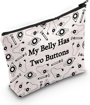 JXGZSO G tube Cosmetic Pouch Feeding Tube Awareness Gifts My Belly Has Two Buttons Makeup Bag After Surgery Recovery Gif