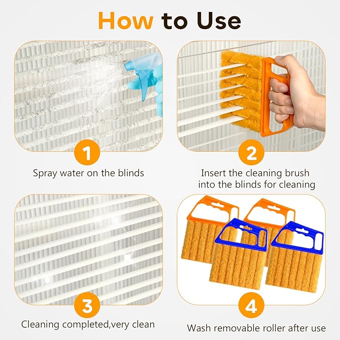 4 Pcs Blind Cleaner Duster Tool,Blind Dusters for Cleaning,7 Finger Dusting Cleaner Tool for Window & Air Conditioner,Window Blinds Cleaner Microfiber Washable