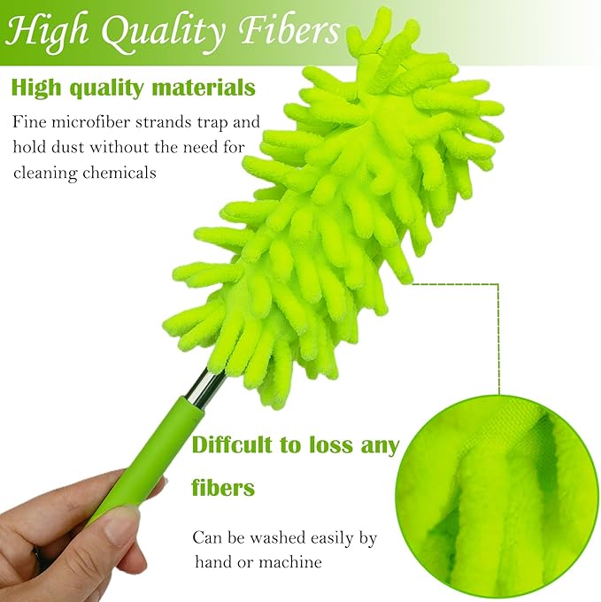 M-Jump 3 Pack Retractable Long-Reach Washable Duster for Cleaning, Microfiber Hand Duster Brush with Telescoping Pole for Cleaning Car, Window, Furniture, Office