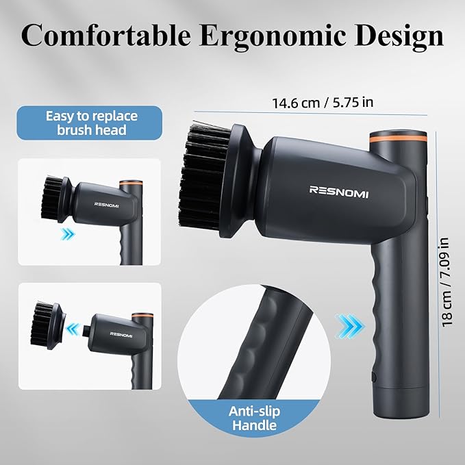 Electric Spin Scrubber,Cordless Shower Scrubber with LCD Display,Upgraded Motor 400/550RPM,2 Speeds Electric Scrubber with 6 Replaceable Heads,Handheld Cleaning Brush for Kitchen/Bathroom/Tile/Tub