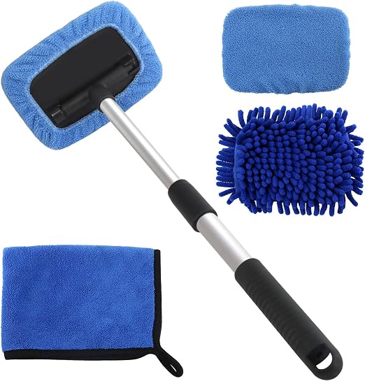 5 PCS Windshield Cleaning Tools, 18 inch Microfiber Car Window Cleaning Tool with Extendable Handle, Auto Interior Exter