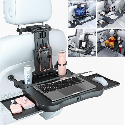 Car Back Seat Tray Table, Stable Foldable Auto Backseat Food Trays Desk for Rear Passenger Road Trip Eating & Work, Mult