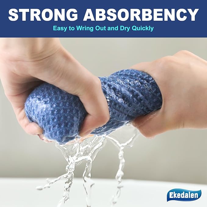 Microfiber Cleaning Cloth Waffle Weave for Dusting Absorbent Towel Quick Drying Dust Rags Household Kitchen, Lint Free Streak Free, 6 Pack,12 x 12 Inches, Blue