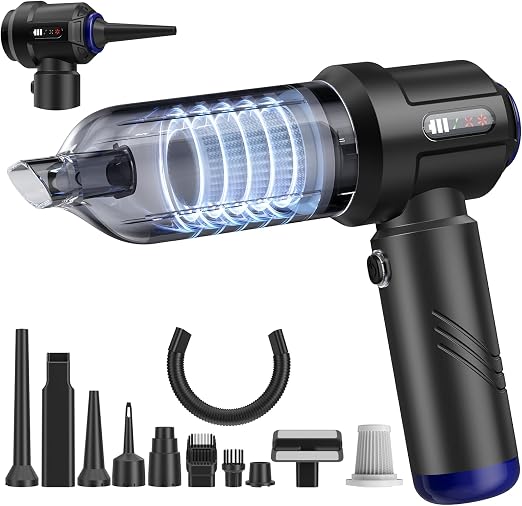 Car Vacuum Portable Cordless High Power Small Handheld Vacuum Cleaner 4-in-1 Compressed Air Duster & Air Blower & Pump H