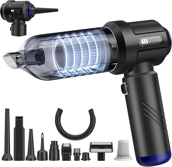 Car Vacuum Portable Cordless High Power Small Handheld Vacuum Cleaner 4-in-1 Compressed Air Duster & Air Blower & Pump H