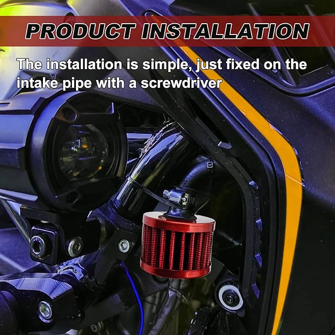 2 Pieces 12mm Universal Air Filter and Crankcase Breather Kit High Flow Cold Air Intake Filter, Turbo Vent Valve Cover Breather for Car Motorcycle Red
