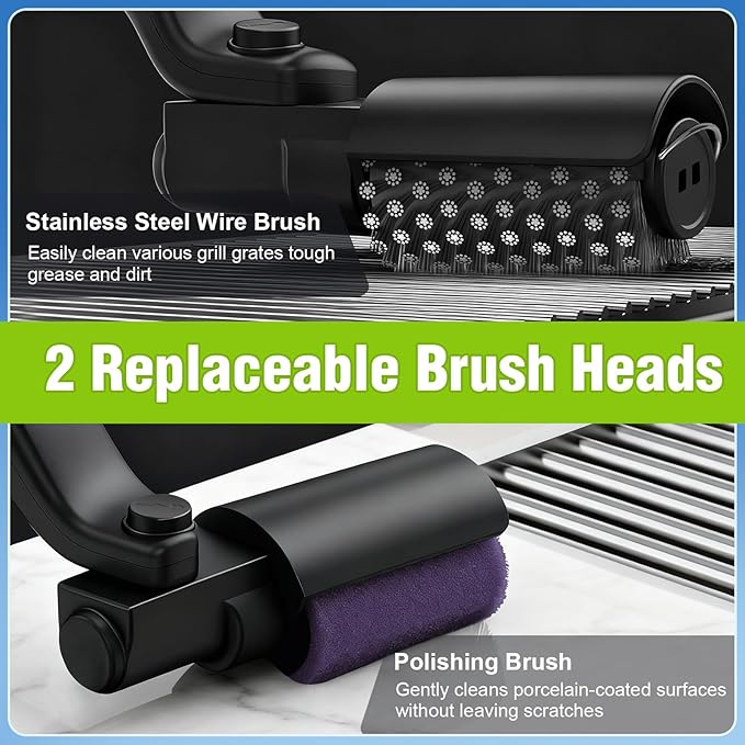 Electric Grill Brush, Cordless Rechargeable BBQ Grill Cleaning Brush, 180° Adjustable Angle, 3-Speed Motor, Stainless Steel Head, Electric Grill Cleaner for Outdoor Grill, Gas BBQ Grates & Griddles