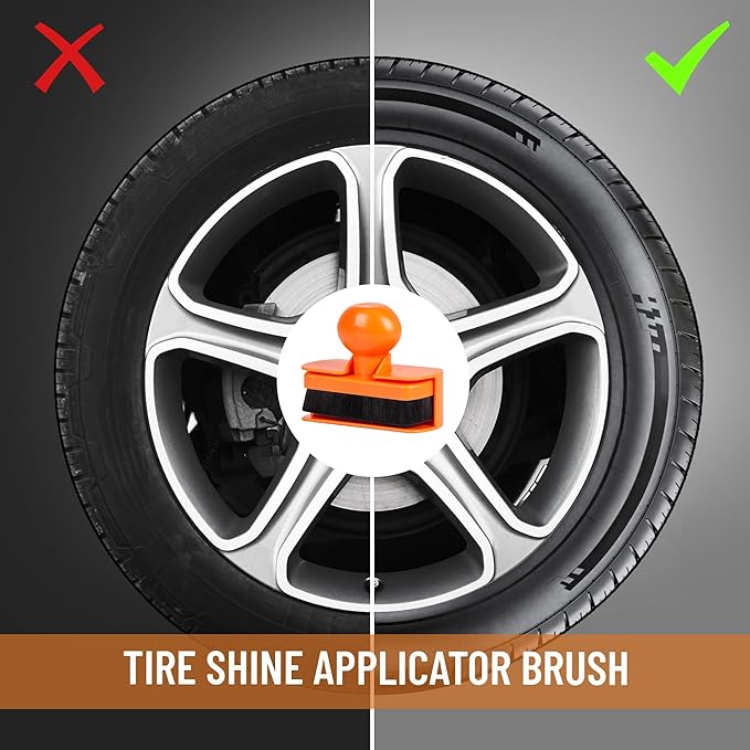 2pcs Large Car Tire Shine Applicator,Vegan Tire Shine Brush - Automotive Tire Dressing Applicator Brush with Storage Stand for Tire Detailing & Car Wash Kit, 3.6 Inch Length (Black & Orange)