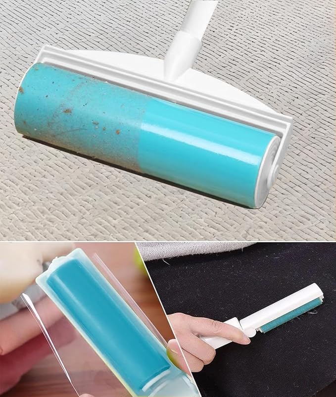 8 Inch Reusable Large Lint Roller, Washable Sticky Pet Hair Remover with Retractable Extendable Long Handle, Big Cleaning Tool for Clothes, Sofa, Carpet, Furniture, 1 Large, 1 Refill and 2 Mini Size