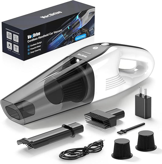 Handheld Vacuum Cordless, Ultra-Strong Suction Car Vacuum Portable Cordless, Rechargeable Hand Held Car Vacuum Cleaner High Power with Multi-Nozzles & Washable Filter for Car, Home, Pets, White&Black