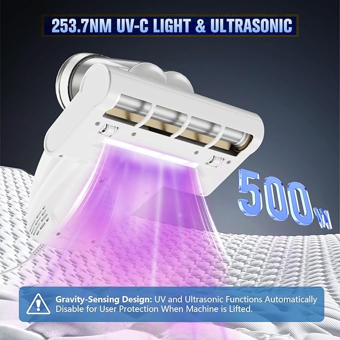 Bed Vacuum Cleaner Mattress Vacuum Cleaner,16Kpa Powerful Handheld Vacuums with UV-C Light & Double Dust Cup & High Heating & Ultrasonic & HEPA Filter for Bed Sofa(Corded,Porcelain White)
