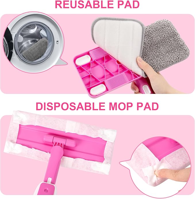 Kids Spray Mop, Toddler Cleaning Set with Real Water Sprayer, 2 Washable Mop Pads & Storage Clip, Pretend Play Montessori Housekeeping Toys for Boys Girls Ages 3 4 5 6 7 8