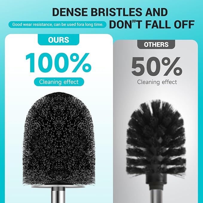 Toilet Brush and Holder Set, 2 Pack with Stainless Steel Handle Toilet Bowl Brush, Compact Toilet Scrubber Brush for Deep Cleaning Bathroom Restroom, Easy to Assemble-Grey