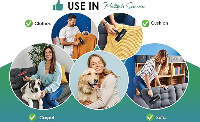 Pet Hair Remover Roller-Reusable, Self Cleaning Lint Roller for Pet Hair Removal on Furniture, Carpets, Clothes & Car Seats-Dog & Cat Hair Remover No Sticky Tapes (Black)