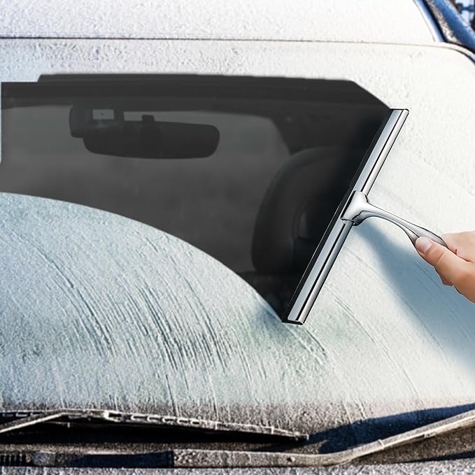 10" Squeegee for Shower Glass Door LASSHSWA All-Purpose Shower Squeegee for Glass Doors Bathroom Cleaner Tool Car Window Mirror Tile Wall Windshield Household with 2 Hooks and 2 Rubber Strips