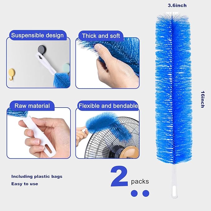 Fan Cleaner Brush，Fan Brush Cobweb Duster Microfiber Duster Ideal for Ceiling Duster, Household Duster Curtains，Fan Cleaner for Box Fan（2PCS）