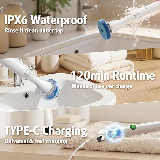 AIR U+ Hands-Free Electric Toilet Brush for Seniors & Busy Households - No Bending, Effortless Clean with Disposable Heads & Holder Set
