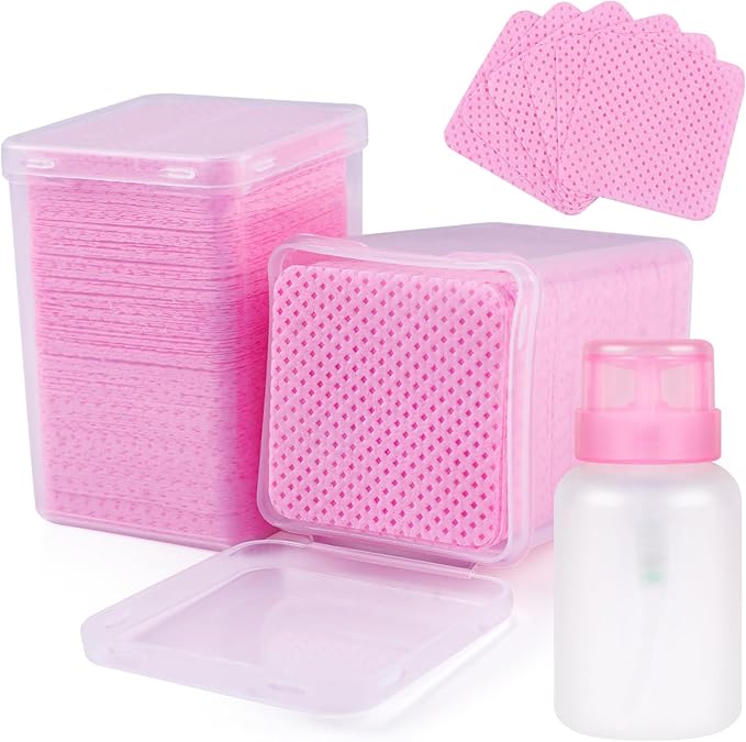 400pcs Lint Free Nail Wipes, 1 Pull-Off Pump-Style Bottle Suitable for Nail Wipes for Fingernail, Mascara Extension Glue Cleaning and Care Product Sets