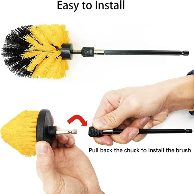 8 Pack Drill Brush Attachment Set, 1/4in Power Scrubber Brush+ Extend Long Rod, Brush Drill Attachment, Power Cleaning Scrub Brush for Bathroom, Tub, Tile, Corner, Floor