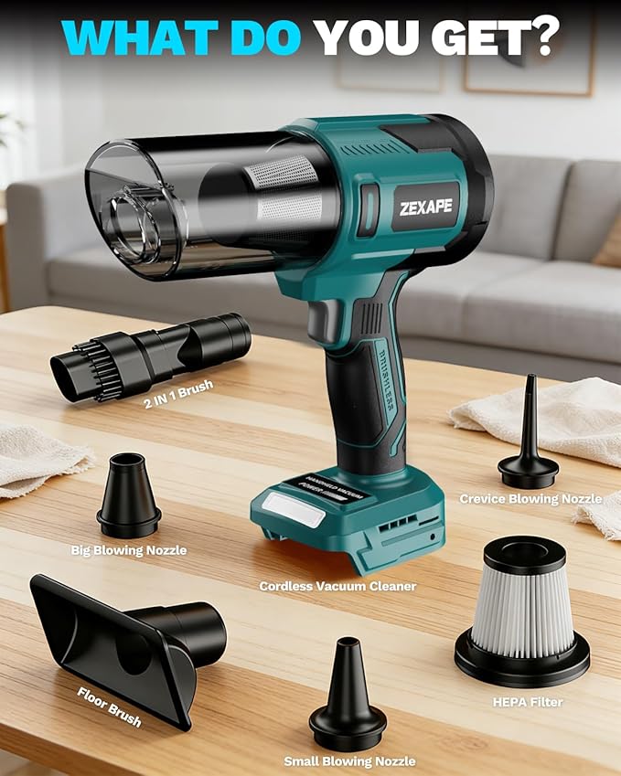 Cordless Vacuum Cleaner for Makita Battery, 5 in 1 Lightweight Electric Handheld Vacuum with 3 x HEPA Filter, 20KPA Powerful Suction, 200W Brushless Motor for Carpet,Sofa,Car (Battery Not Included)