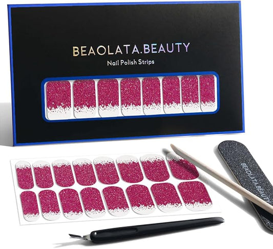Nail Polish Strips, 32PCS Salon Quality Wraps, Long Lasting Gel Nail Stickers for Women Easy Apply& Remove (Flickering Flame Pink)
