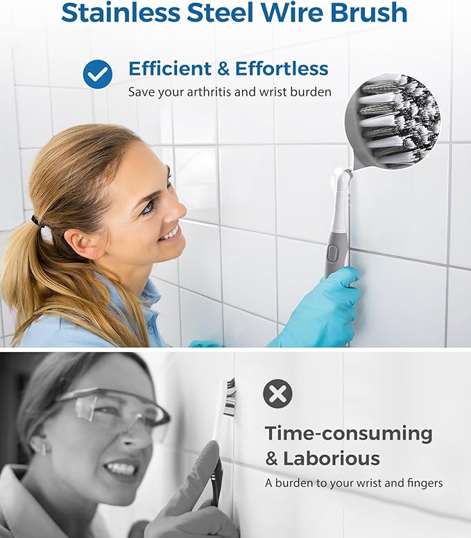 kHelfer Electric Cleaning Brush with Battery Power, KH6A Small Electric Grout Brush&5 Replacement Brush, Lightweight Waterproof Stainless Steel Wire Brush for Grout, Tile, Corner, Kitchen, Bathroom