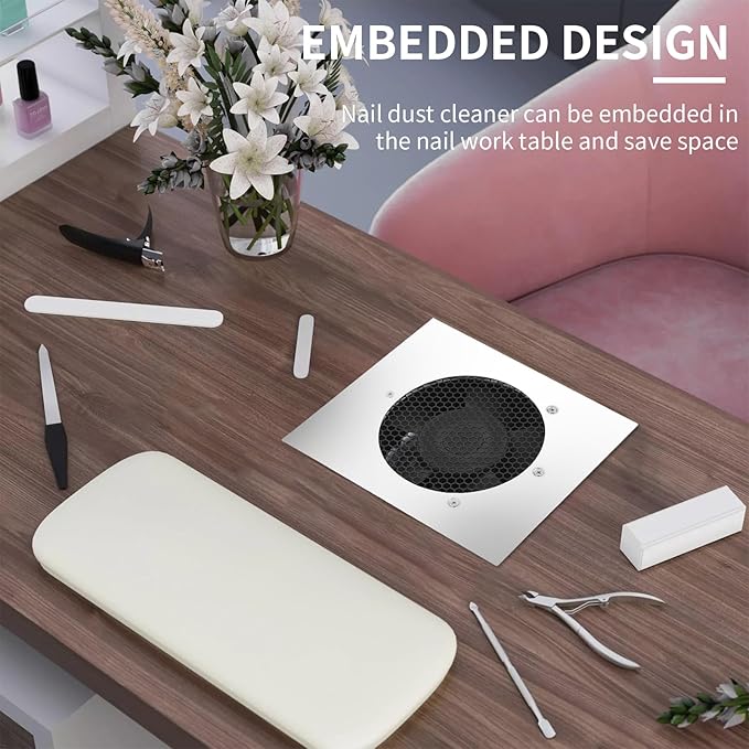 Powerful Nail Dust Collector Built in Table Desk Nail Vacuum Cleaner Professional Table Embedded Dust Extractor Vacuum Built in Desktop Nail Dust Collector Quiet Nail Fan Acrylic Nail Tools