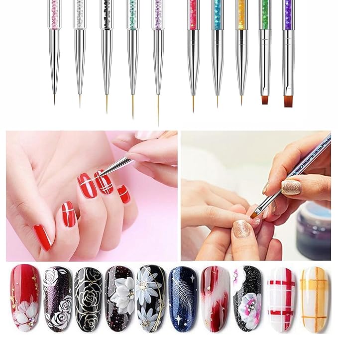 Magic Armor 10pcs Nail Art Brushes - Double Ended Liner & Dotting Tools Set, Shiny Handles, Easy To Use Drill Point Drawing Tools for Beginner DIY Design