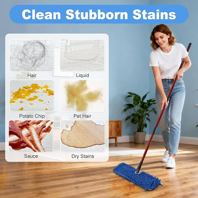 Microfiber Dust Mop Set for Floor Cleaning, Flat Mop for Wet & Dry to Clean Washable Flip Mops Pad for Ocedar Hardwood Floor 'N More 3-Action Mop, Adjustable 58" Mops Handle & 2 Reusable Refill & Base