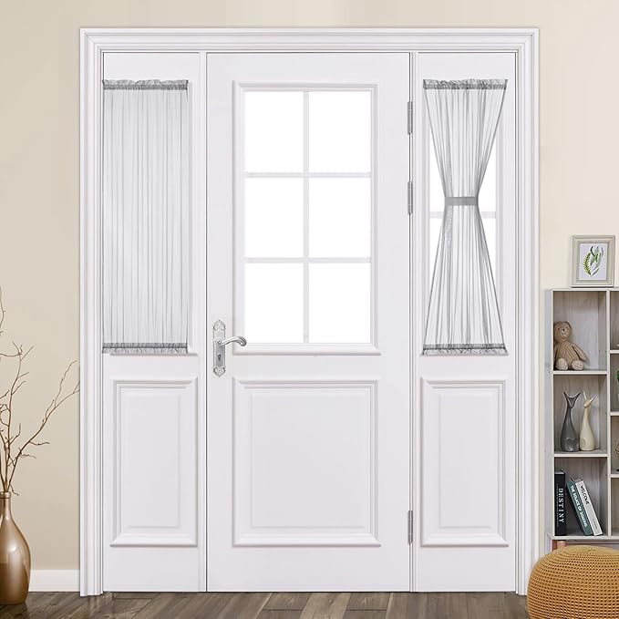 MIULEE Sidelight Semi Sheer Door Curtains for French Door Light Filtering Window Treatment Curtains for Front Door 2 Panels 25 x 40 Inches with Tieback,Light Grey