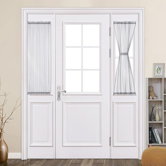 MIULEE Sidelight Semi Sheer Door Curtains for French Door Light Filtering Window Treatment Curtains for Front Door 2 Panels 25 x 40 Inches with Tieback,Light Grey