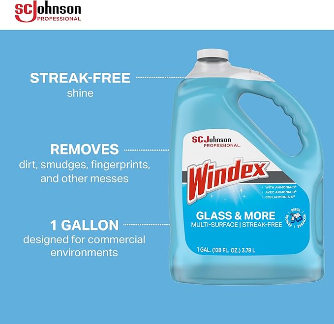 SC Johnson Professional Windex Glass and More Multi-Surface Cleaner, Windex Glass Cleaner Refill, Multi Surface Cleaner, 128 fl. oz. Bottles, 4 Count, for Professional Use Only