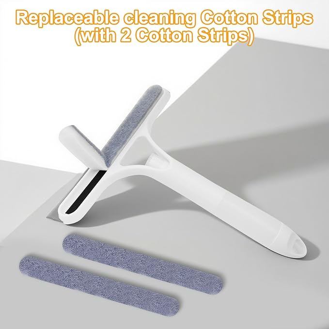 Pro 3 in 1 Window Cleaning Scraper with 2 Replaceable Cleaning Cotton Strips, 3 in 1 Spray Squeegee, Window Squeegee, Suitable for Cleaning Bathroom Glass, Mirrors, Car Windows (Blue)