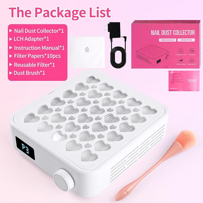 BQAN Nail Dust Collector with 4200RPM Fan - Portable Nail Vacuum Cleaner with Reusable Filter for Acrylic Gel Nail Dust, Professional Nail Tech & Home Manicure Tool (White)
