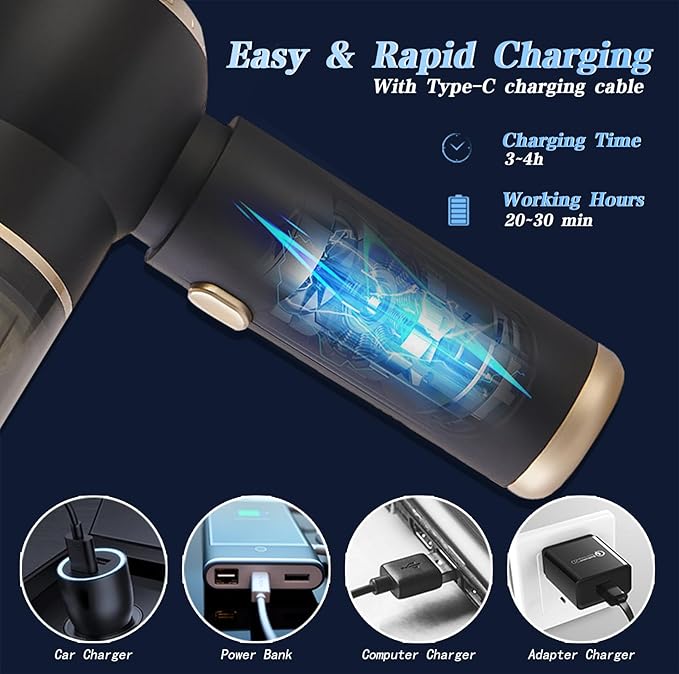 Handheld Car Vacuum Portable Cordless, 4 in 1 Mini Vacuum Cleaner High Power, 4000Pa Suction, Air Duster, 4000mAh, Multi-Nozzles for Car, Home, Office & Pet Cleaning