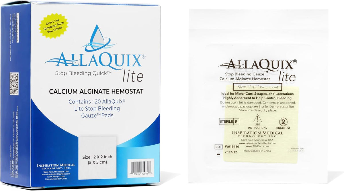 Stop Bleeding Fast – Lite Hemostatic Gauze Pads 2" x 2" – Calcium Alginate Wound Dressing – Sterile, Non-Adherent, High Absorbency – First Aid for Minor Cuts – 20 Count