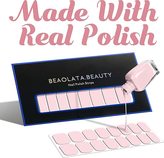 Nail Polish Strips, 32PCS Salon Quality Wraps, Long Lasting Gel Nail Stickers for Women Easy Apply& Remove (Sweet Pink)