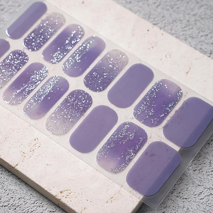 Nail Polish Strips, 32PCS Salon Quality Wraps, Long Lasting Gel Nail Stickers for Women Easy Apply& Remove (Purple Nebula)