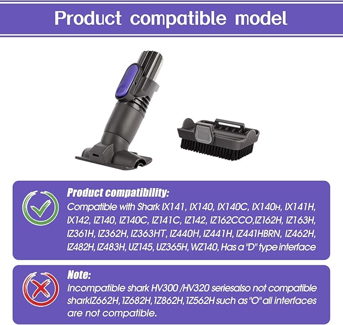 Vacuum Attachments Compatible with Shark Pet Cordless Stick IX141 IZ162H IZ361H IX140 IX142 IX143 IZ140 IZ142 UZ145 Removable 2-in-1 Tool Brush Replacement Parts for D-Shaped Vacuum # 613FJ160